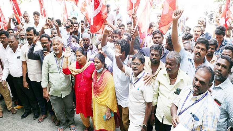 The protest held by  electricity board workers in Chennai on October 21