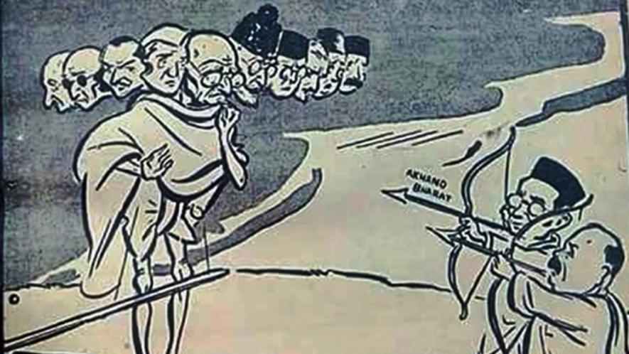 Neeraj Kumar shared a cartoon on Thursday in which Mahatma Gandhi was portrayed as Ravana by Jan Sangh in 1945 by Savarkar in Agrani magazine.