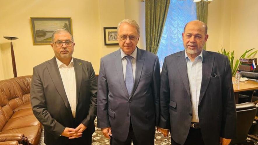 Russia’s Dy Foreign Minister & Special Envoy Mikhail Bogdanov (C) held talks with Iran’s Dy Foreign Minister Ali Bagheri Kani and Hamas’ head of International Relations Mousa Marzouk, Moscow, Oct. 26, 2023 