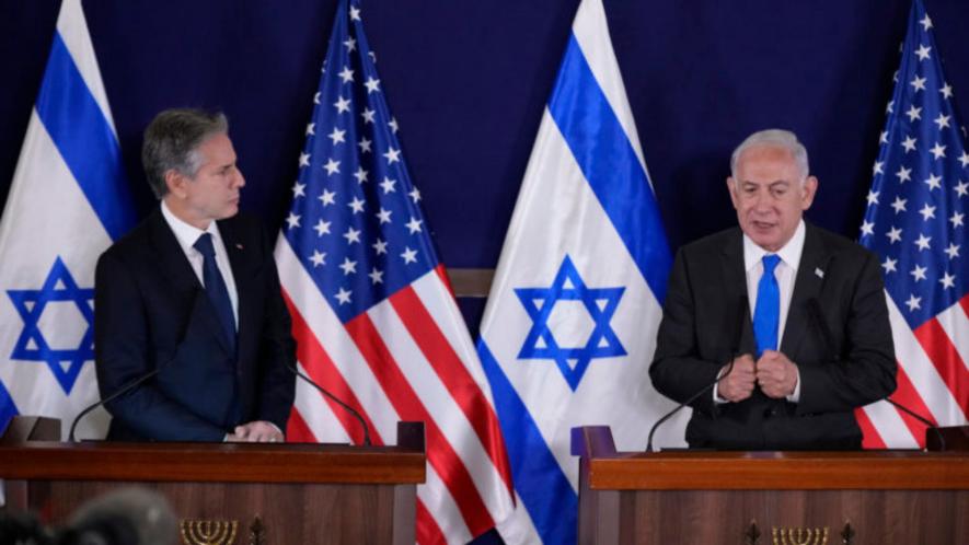 US Secretary of State Antony Blinken (L) and Israeli Prime Minister Benjamin Netanyahu at a press conference, Tel Aviv, Oct. 12, 2023