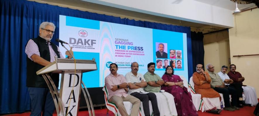 The Wire co-founder-editor Siddharth Varadarajan addresses the seminar ‘Gagging the Press: Freedom of Expressions vs Freedom after Expression in India Today’ in Thiruvananthapuram on Monday.