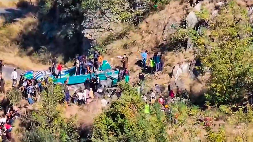 Rescue operation underway after a bus carrying passengers fell into a gorge, in Doda district of Jammu & Kashmir, Wednesday, Nov. 15, 2023.