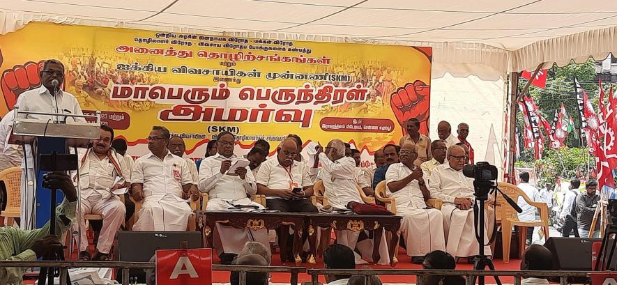 P Shanmugam, AIKS Tamil Nadu President, addressed the gathering 