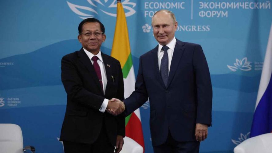 Russian President Vladimir Putin (R) met with Chairman of State Administration Council of Myanmar Gen. Min Aung Hlaing, Vladivostok, Sept. 7, 2022