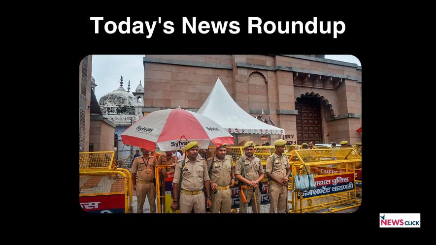 Police personnel stand guard at the Gyanvapi mosque, in Varanasi, Thursday, Aug. 3, 2023. Image Courtesy: PTI