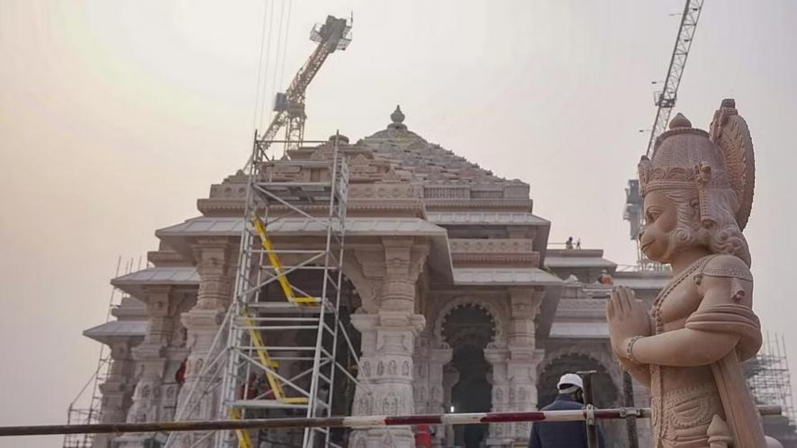 Shri Ram Janmbhoomi Temple under construction, ahead of the consecration ceremony at the temple, in AyodhyaCredit: PTI Photo