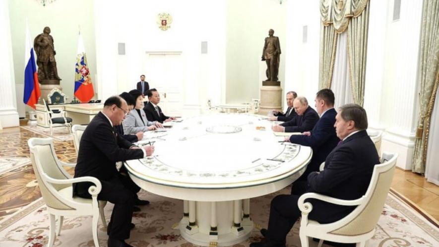 President Vladimir Putin (3rd from Right) met North Korean Foreign Minister Choe Son Hui (3rd from Left), Moscow, Jan. 16, 2024