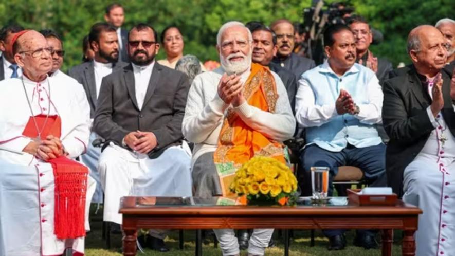 Prime Minister Narendra Modi with Christian community members during Christmas celebrations at 7, Lok Kalyan Marg, in New Delhi, Monday, Dec. 25, 2023. 