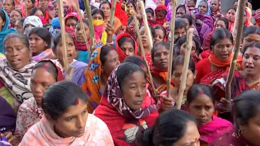 a AIAWU rally in Maldah against the arrest of their State Secretary Nirapada Sardar