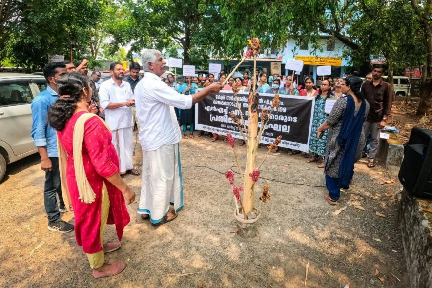 U P Joseph, president NHMEF and state secretary of Centre of Indian Trade Unions lit the ‘Flame of Protest’ during the struggle of NHM employees in Thrissur.