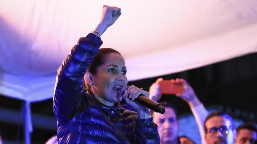 Luisa González announces she does not recognize the election results in a fiery speech in the late hours of April 13. Photo: Rafael Correa/X