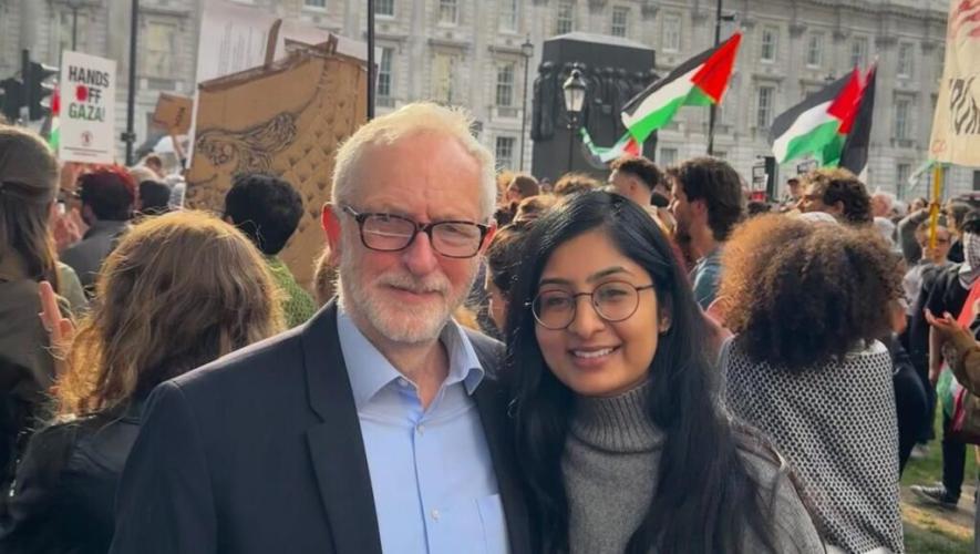 Jeremy Corbyn and Zarah Sultana at Palestine solidarity rally. Source: Zarah Sultana/X