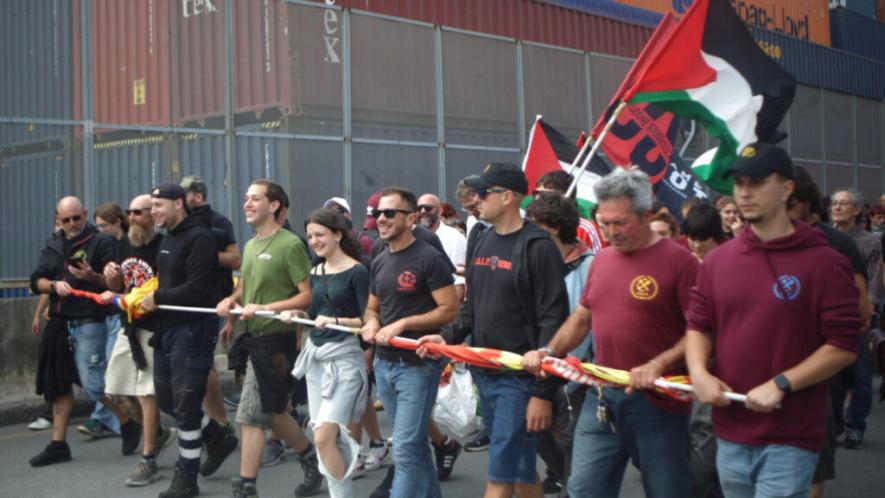 Genoa's dockworkers during Palestine solidarity action. Source: USB/Facebook