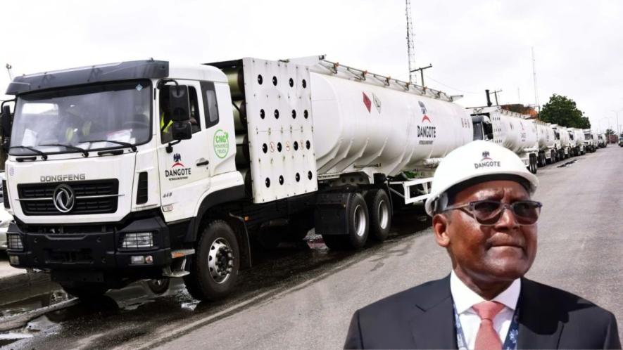 Aliko Dangote and oil tanker trucks, Nigeria. Photo: Dangote