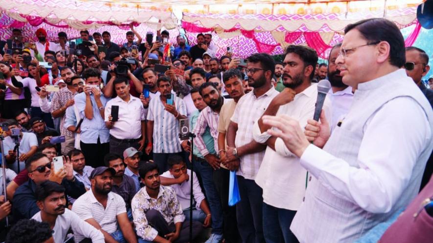  Uttarakhand Chief Minister Pushkar Singh Dhami addressing youth at parade ground , Dehradun on Monday,