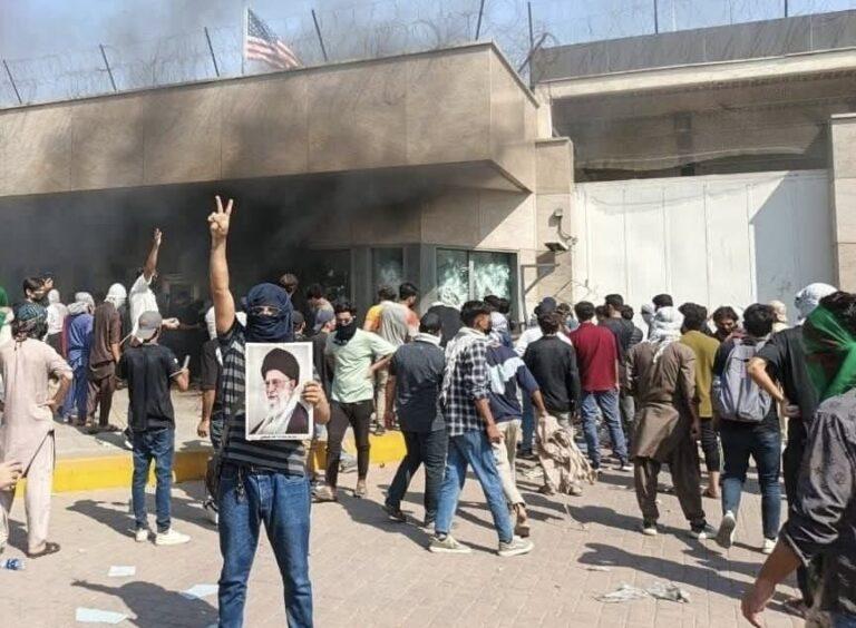 Protests outside the US consulate in Karachi on March 1. Photo: Press TV