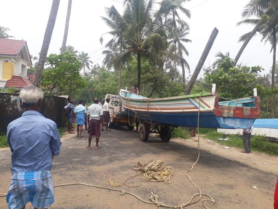 Fishing boats in Kerala during Kerala floods