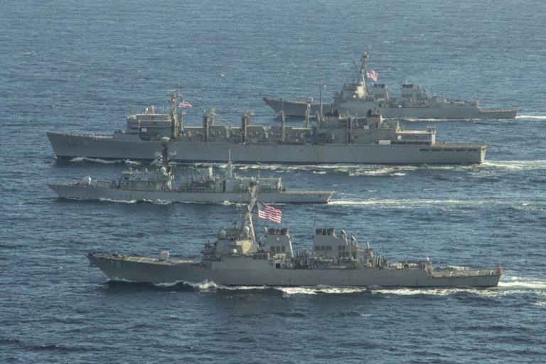 US Navy ships USS Porter, USS Roosevelt, USS Supply (6) in Barents Sea.