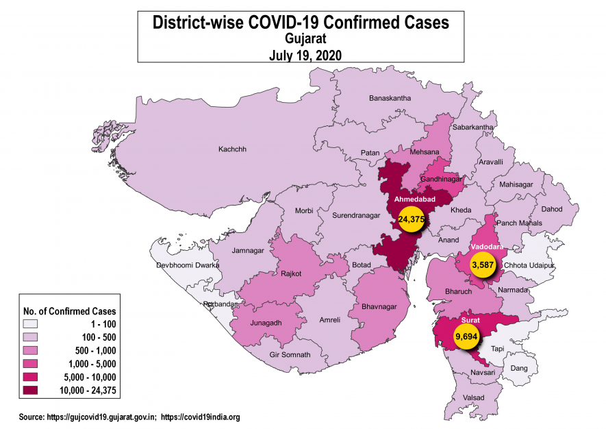 Gujarat Confirmed Cases Map